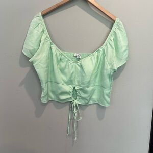 American Eagle Mint Green Ruched Smocked Crop Top Front Tie Spring Summer Trendy